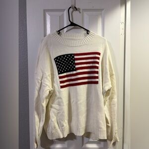 American Flag Crew Neck Sweater - Cream
